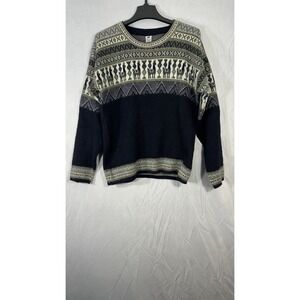 artesanias Yarina 100% Wool Crewneck Knit Sweater Women's Large Blue Aztec Blend